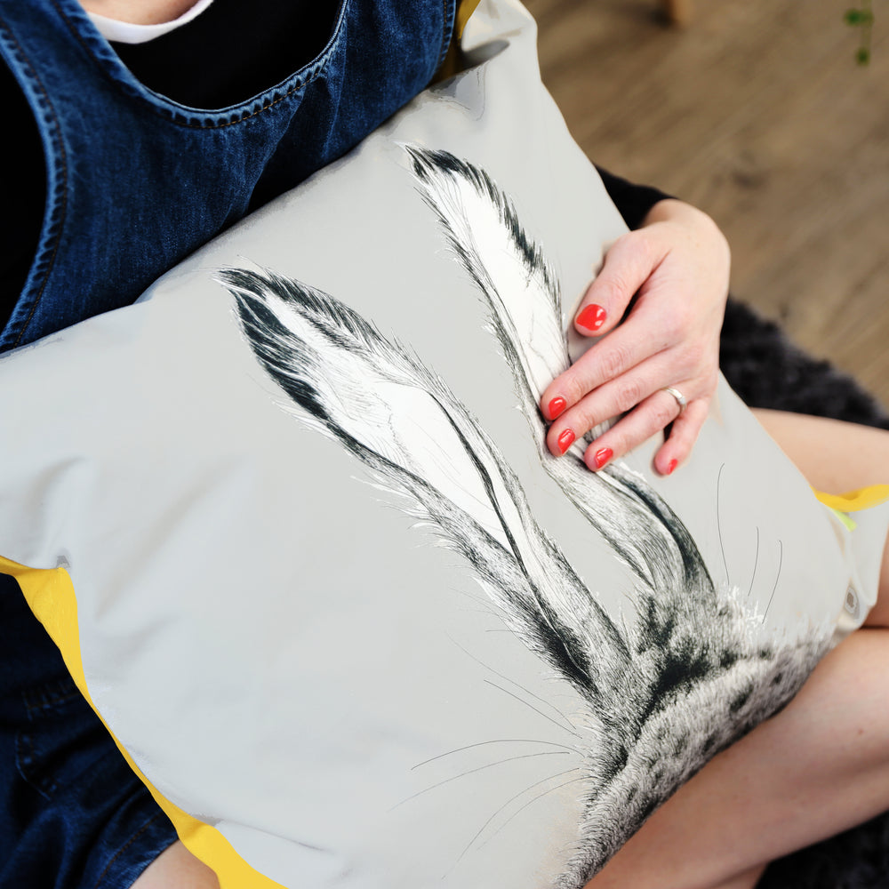Hare Cushion ‘The Runners no.1’ Print
