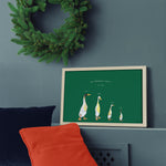 Personalised Family Duck Print in Emerald Green