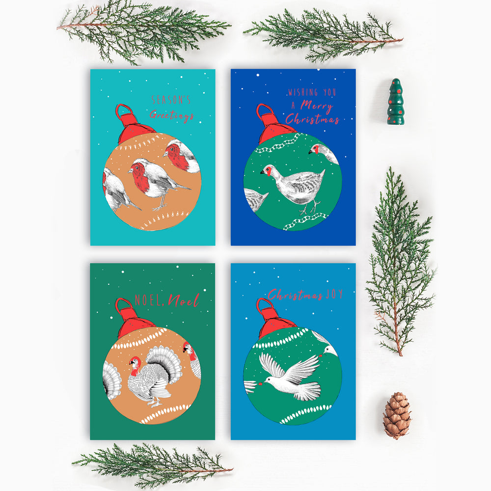Pack Of Eight Festive Bird Christmas Cards