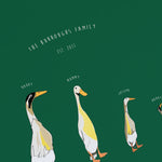 Personalised Family Duck Print in Emerald Green